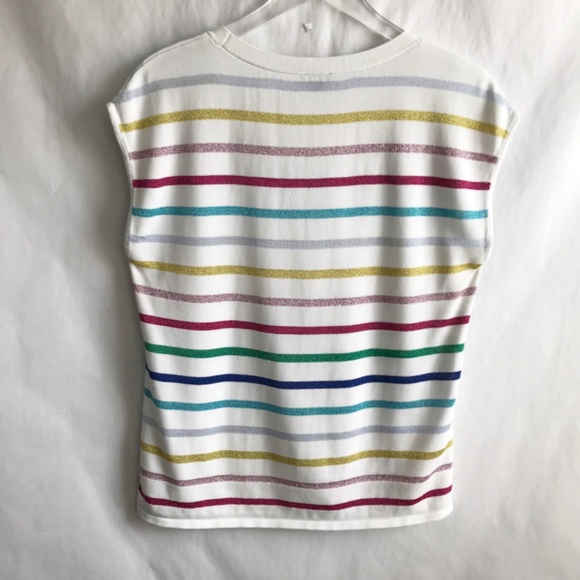 Talbots Cap-Sleeve Metallic Stripe Sweater Size L Cotton Blend Scoop Neck - Picture 3 of 8